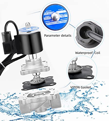 Válvulas solenoides de fuente de agua normalmente cerradas, válvula solenoide eléctrica subacuática de acero inoxidable NPT AC 110V VITON para agua, aire, aceite, combustible