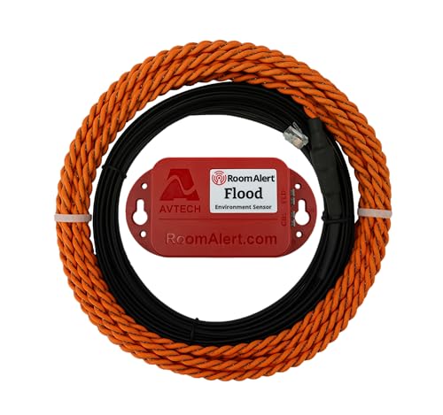 Room Alert Sensor de inundación con cable de inundación de 8 pies. Recibe notificaciones inmediatas de fugas de agua RMA-F008-SEN
