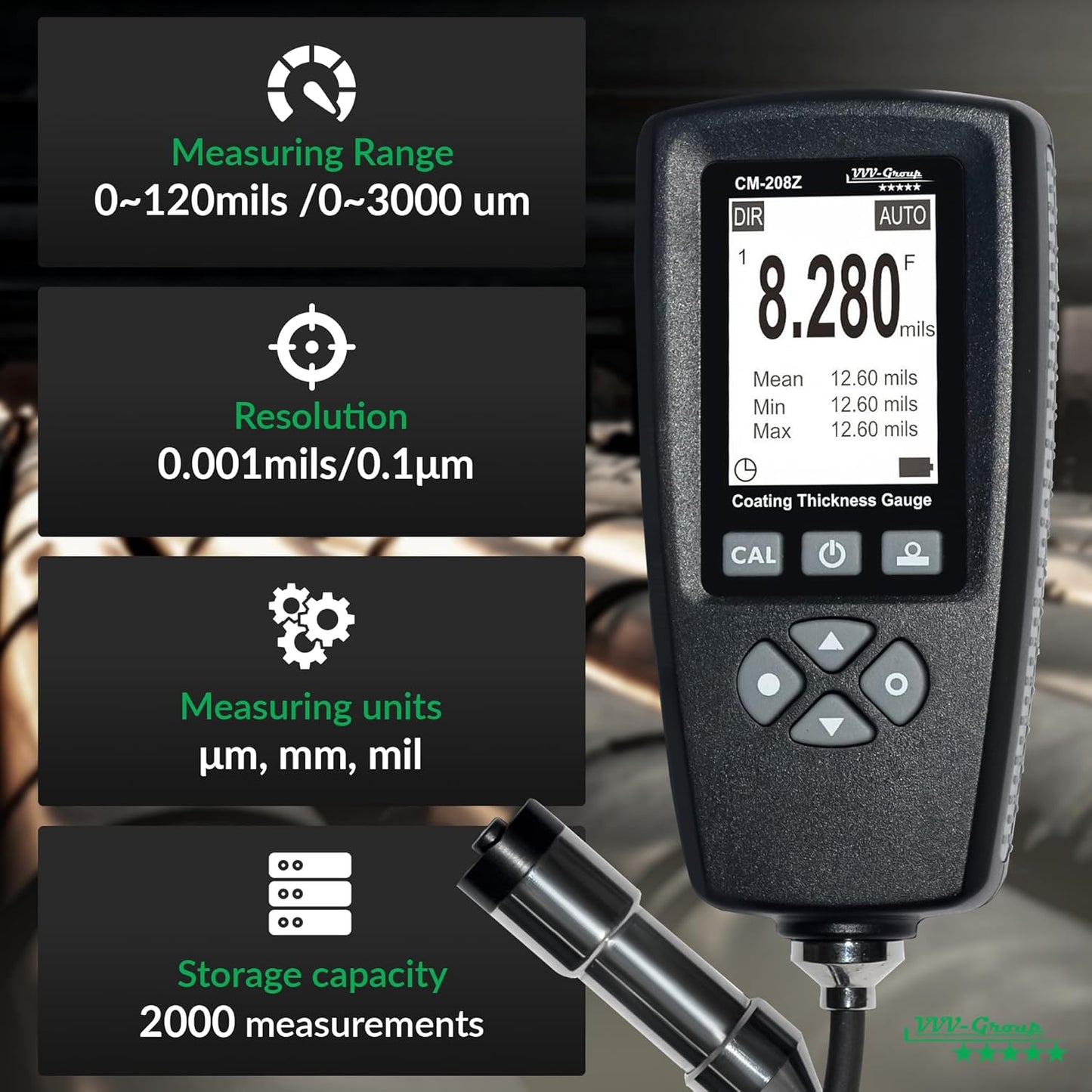 Medidor industrial profesional de la pintura del indicador CM-208Z del grueso de la capa con la sonda externa