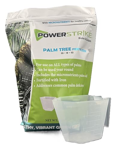 Fertilizante de palmera Power Strike (4 libras) con cuchara de medición gratuita. Fortificado con hierro (Fe). Formulado para abordar las deficiencias comunes de la palma. Incluye micronutrientes 93330