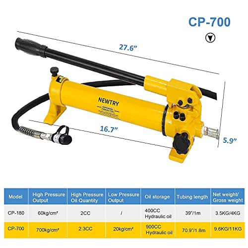 NEWTRY Gato hidráulico Ram de 30 toneladas + bomba manual hidráulica CP-700 Kit de potencia Porta de perfil bajo Mini Jack de sección única Mini Jack 0.55 '' Stroke cilindro hidráulico industrial