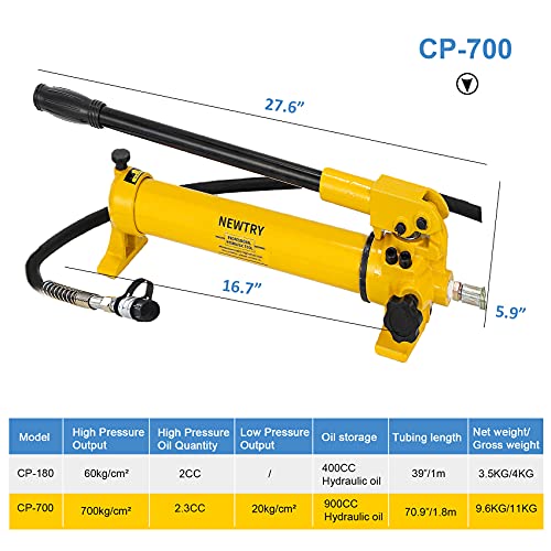 NEWTRY Gato hidráulico Ram Jack de perfil bajo de 50 toneladas + bomba de mano Stoke de 0.630 in (0.63 pulgadas) Mini cilindro hidráulico portátil industrial súper delgado Jack de elevación (gato
