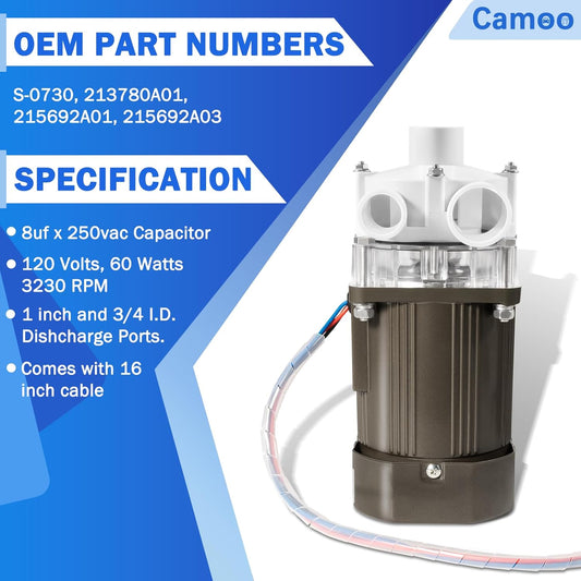 S-0730 Motor de máquina de hielo de repuesto para máquinas de hielo Hoshizaki KM Series 120V 60W, conjunto de motor de bomba de agua para Hoshizaki S-0730, KM-1200S, KM-1300S