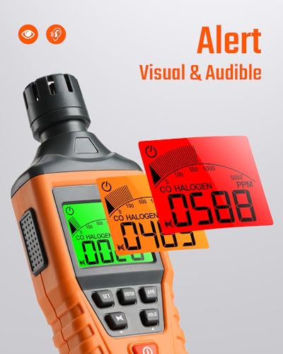 CT-300 Detector de monóxido de carbono portátil, detector de CO con alarma audible y visual, 0-5000PPM, alarma de CO, pantalla LCD retroiluminada, para el hogar, automóvil, campamento y viajes