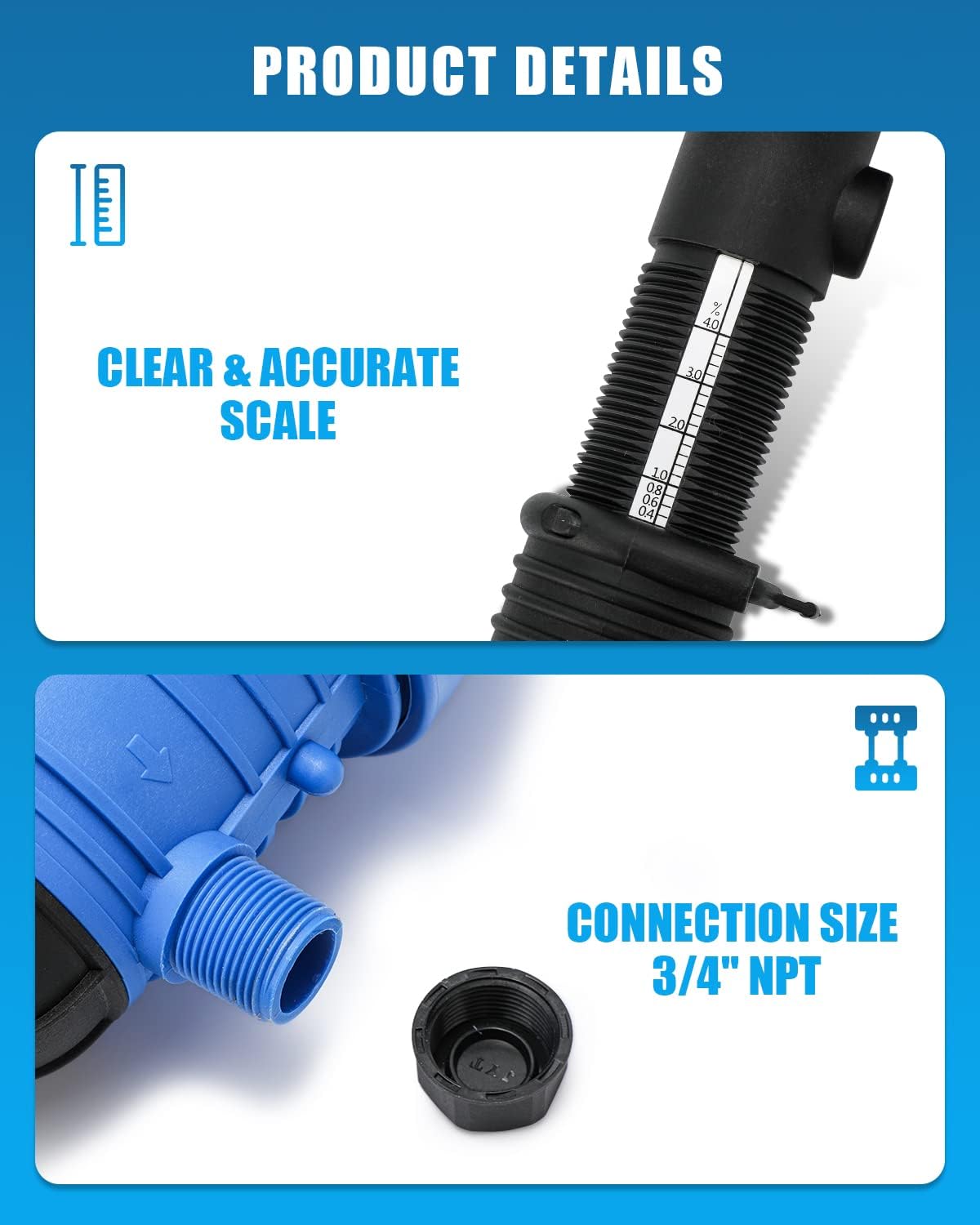 NEWTRY Dosificador de Líquido Químico Inyector 0,4% -4% Inyector Automático de Fertilizante Proporcionador Dispositivo de Dosificación Bomba Proporcional Azul 4,4-660,43 galones/h
