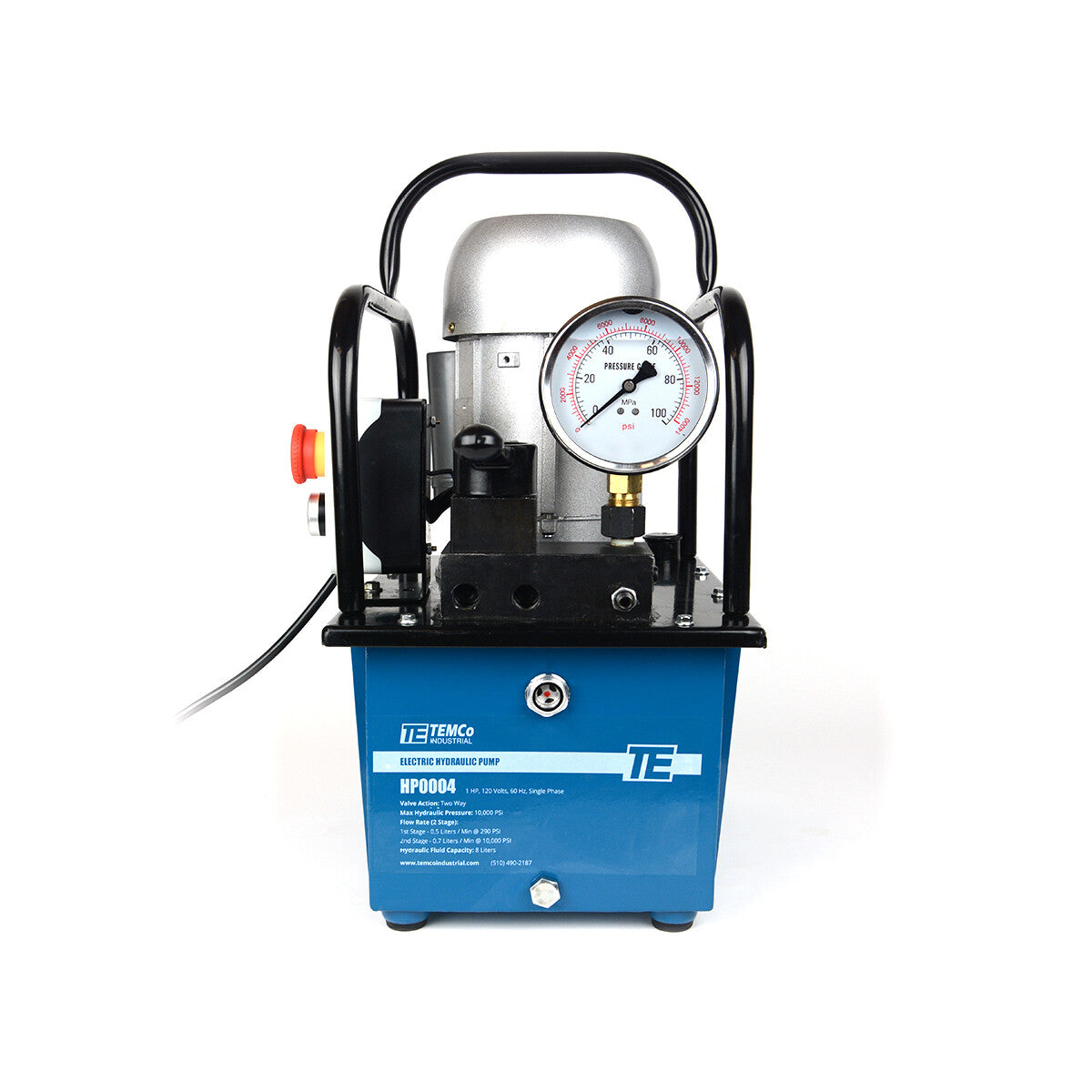 Bomba hidráulica eléctrica de 2 etapas, doble efecto, 110 V, 10 000 PSI, capacidad de 488 in³