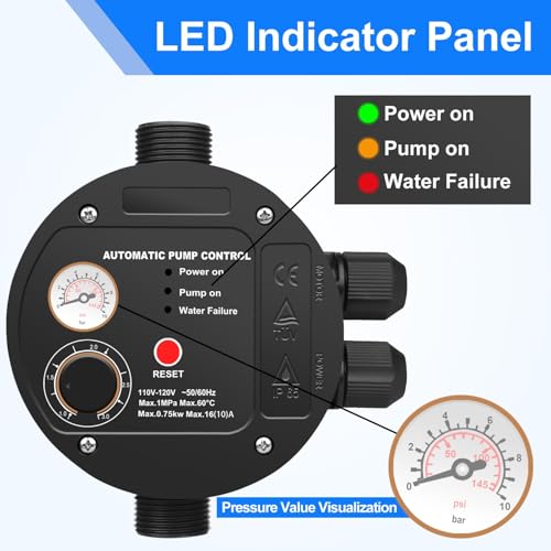 Controlador automático de bomba EPC-16 IP65, ajuste giratorio, conector de bomba de metal, control de interruptor electrónico, controlador de presión de bomba de agua, 110V/0.75KW/1MPa, TÜV, ideal para el