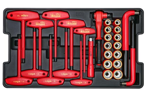 Wiha 32800, juego de herramientas aisladas con desarmadores, llaves para tuercas, pinzas, cortadoras, cuchillos y dados en bolsa de herramientas desplegable, 80 unidades