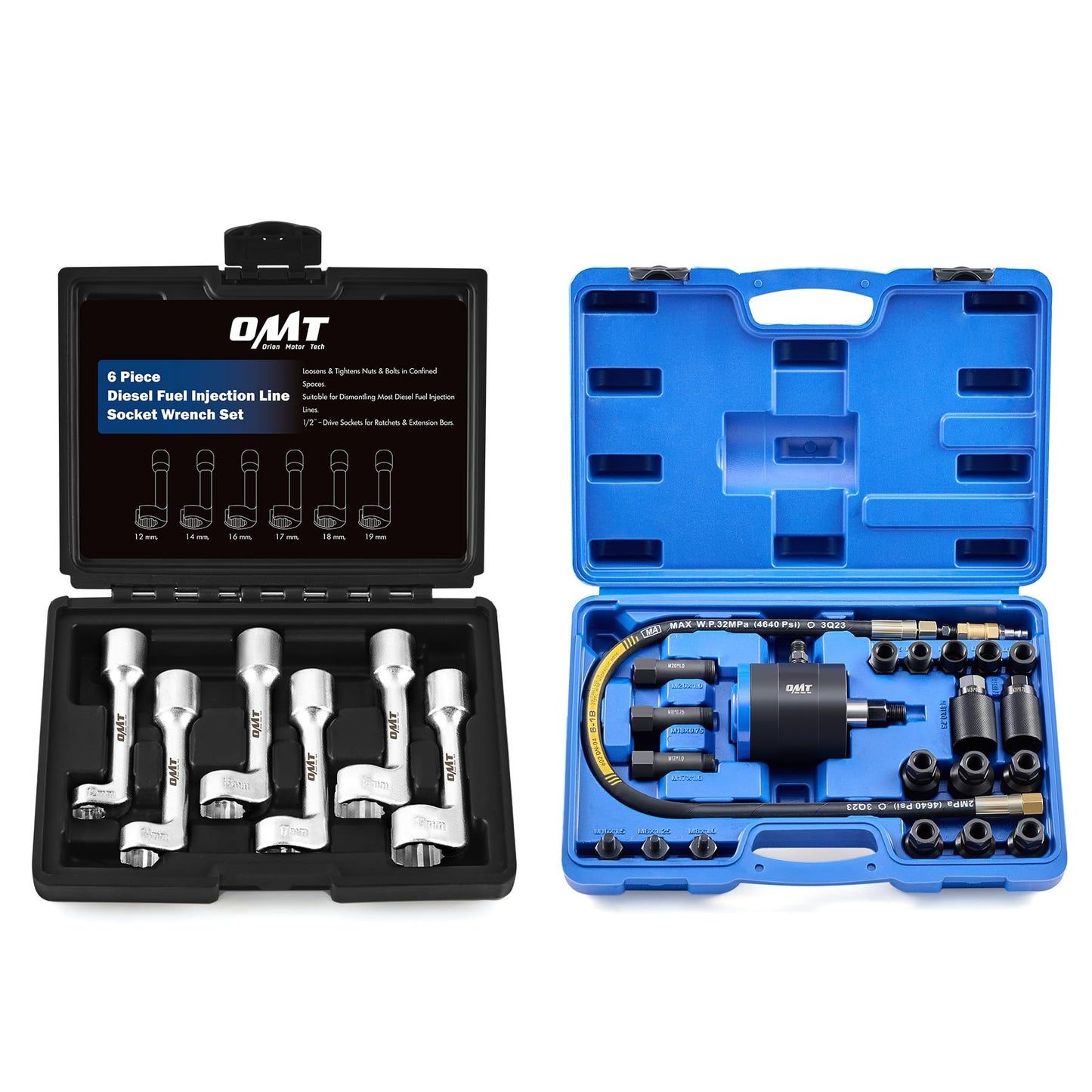 Orion Motor Tech Juego de llaves de vaso de línea de inyector diesel de 1/2 pulgada y 24 piezas de extractor de inyector neumático para motores diesel, paquete