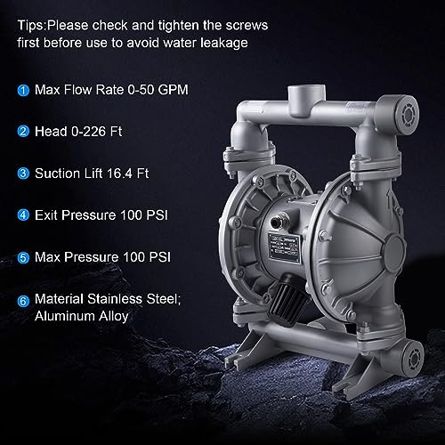 Bomba neumática de doble diafragma de 1-1/2 pulgadas de entrada/salida bomba de transferencia de aceite residual para productos químicos QBK-40 50 GPM de doble diafragma de polipropileno de hule de