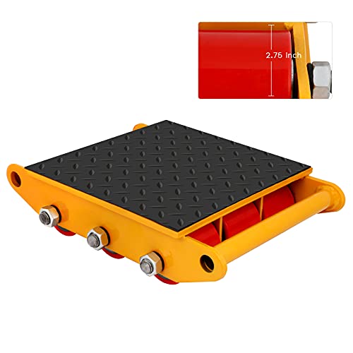 FAHKNS Machinery Skates - Patines de Movimiento Resistentes de 35000 lb/15T con Tapa Antideslizante y 9 Ruedas de Poliuretano para Equipos de mudanza Industrial Pesados, Color Amarillo