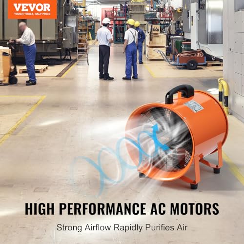 VEVOR Ventilador portátil con manguera, 2 velocidades, ventilador de escape de 10 pulgadas con conducto flexible de 33 pies, motor de aire industrial de alta velocidad de 350 W 1948CFM para extracción