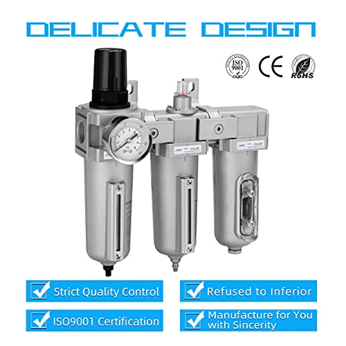 NANPU Sistema de secado de aire NPT de grado industrial de 3 etapas, filtro de partículas, filtro coalescente, secador desecante y regulador de aire, cuenco de metal, drenaje automático, apto para spray de pintura y cortador de plasma FRPD44-D