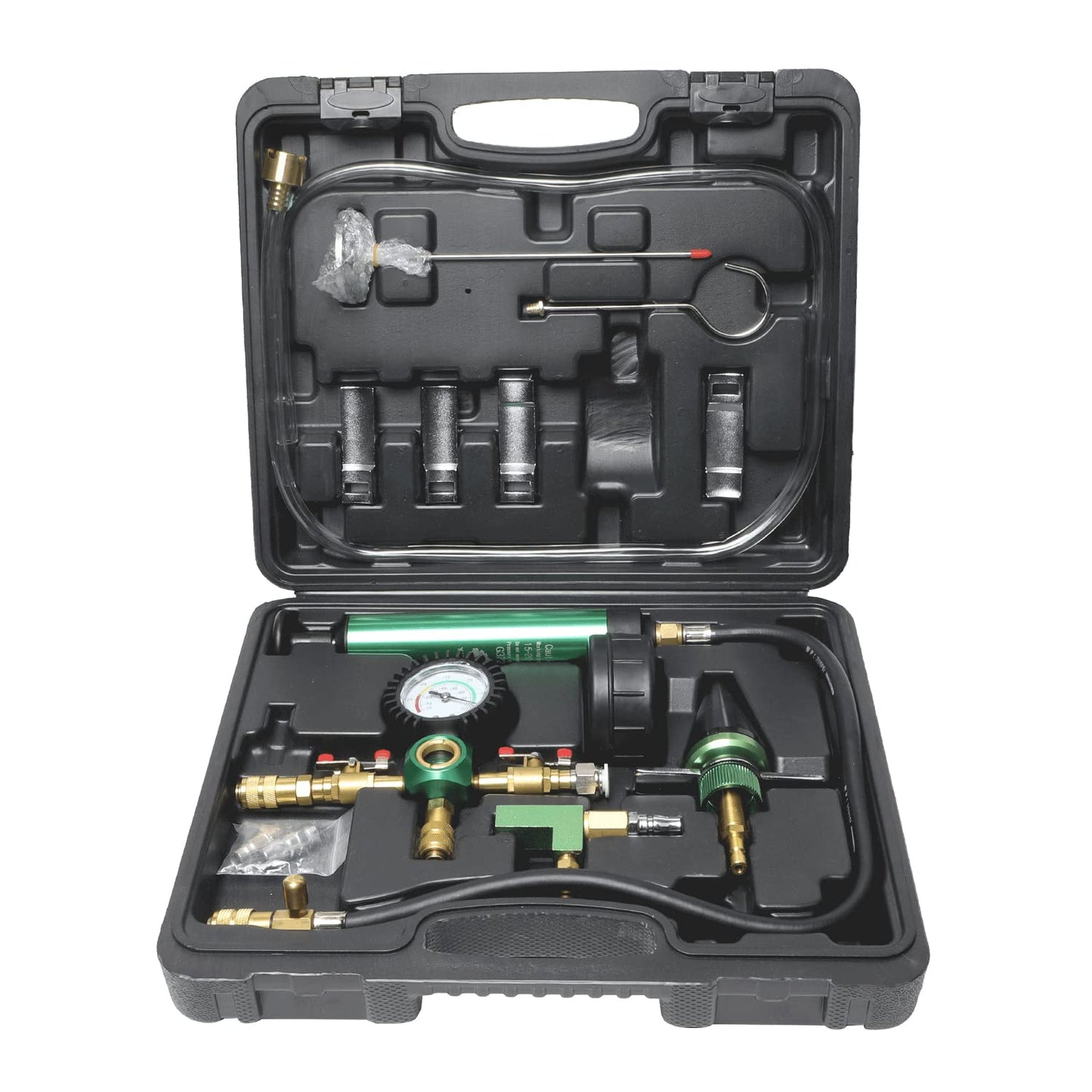 Kit de probador de presión de radiador, probador de presión de refrigerante universal Sistema de enfriamiento automotriz Probador de presión tipo vacío Kit de herramientas de recarga de