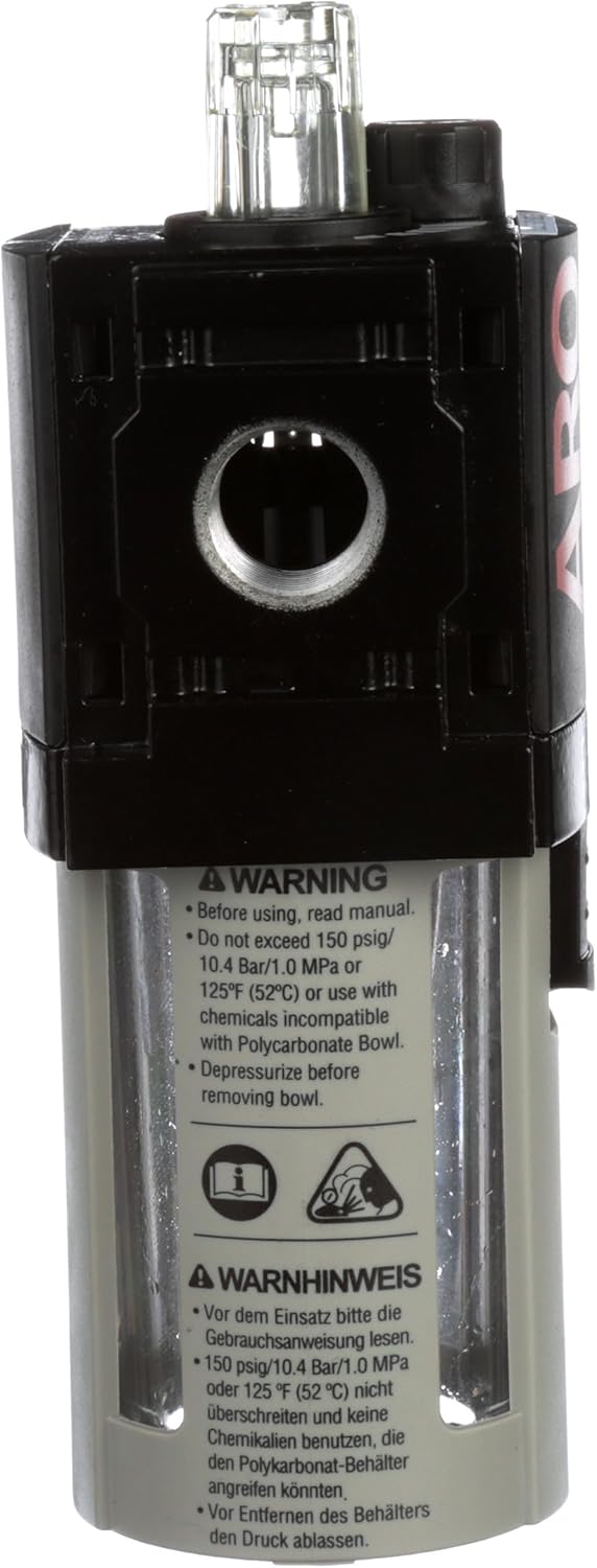 ARO Ingersoll Rand ARO L36231-100-VS Lubricador de línea de aire, 3/8 pulgadas NPT - 150 psi de entrada máxima, negro/gris