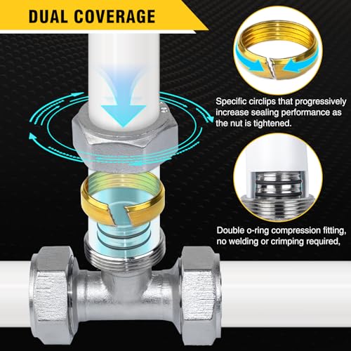 5 accesorios de tubería de aire en T de 3/4 pulgadas, tubo de 3/4 pulgadas x tubo de 3/4 pulgadas x tubo de 3/4 pulgadas, latón niquelado, presión de trabajo de 200 PSI, accesorios de línea de aire