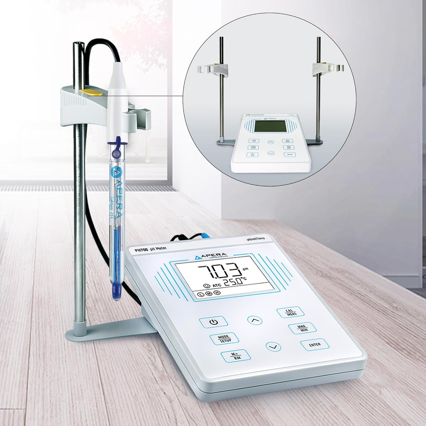 Apera Instruments PH700-BC Medidor de pH de laboratorio de sobremesa para muestras líquidas de bioquímica y soluciones generales de agua, compatible con tampones TRIS