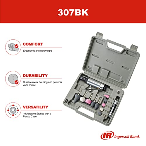 Ingersoll Rand 307BK Kit de amoladora neumática, 28,000 RPM, 0.25 HP, pinza de 1/4", escape delantero