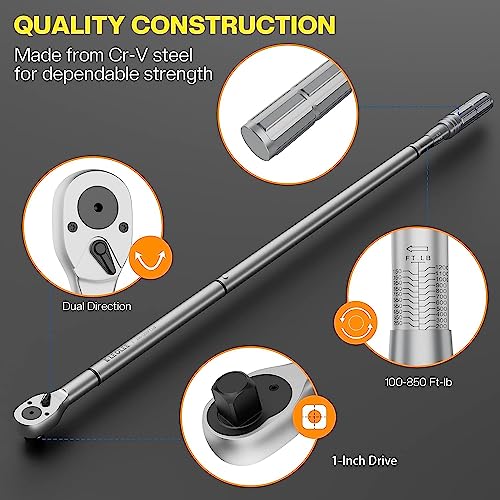 Leolee Llave dinamométrica de 1 pulgada (200-1200 ft-lb/271-1626Nm), llave dinamométrica ajustable industrial para plataformas de aceite, camiones y equipos todoterreno, precisión de ±3%, mecanismo de