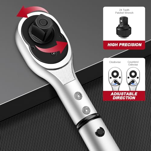 Llave dinamométrica de accionamiento de 3/4 de 3/4 de 100-750 pies, llave dinamométrica ajustable de alta precisión de doble dirección, ± 3% clic con hebilla para equipos todoterreno de