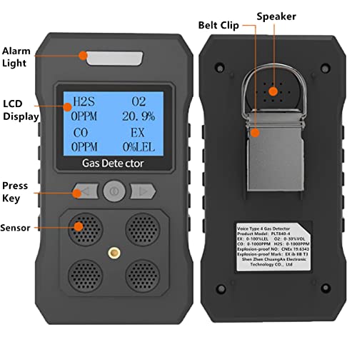 4 Monitor de gas recargable portátil detector de gas H2S O2 CO y LEL Multi Gas Monitor Sniffer profesional con pantalla LCD Luz de sonido Vibración Modo de alarma