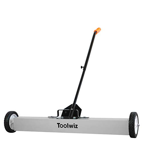 Toolwiz Barredora magnética de con ruedas, capacidad de 50 libras, barredora magnética de piso con mango de liberación, imanes industriales, recogida de metal resistente, 18"