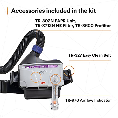 3M Respirador PAPR, kit de respirador purificador de aire alimentado Versaflo, TR-300N+ ECK, cuidado de la salud, montaje de campana, fácil de limpiar y mantener, protección respiratoria todo en uno