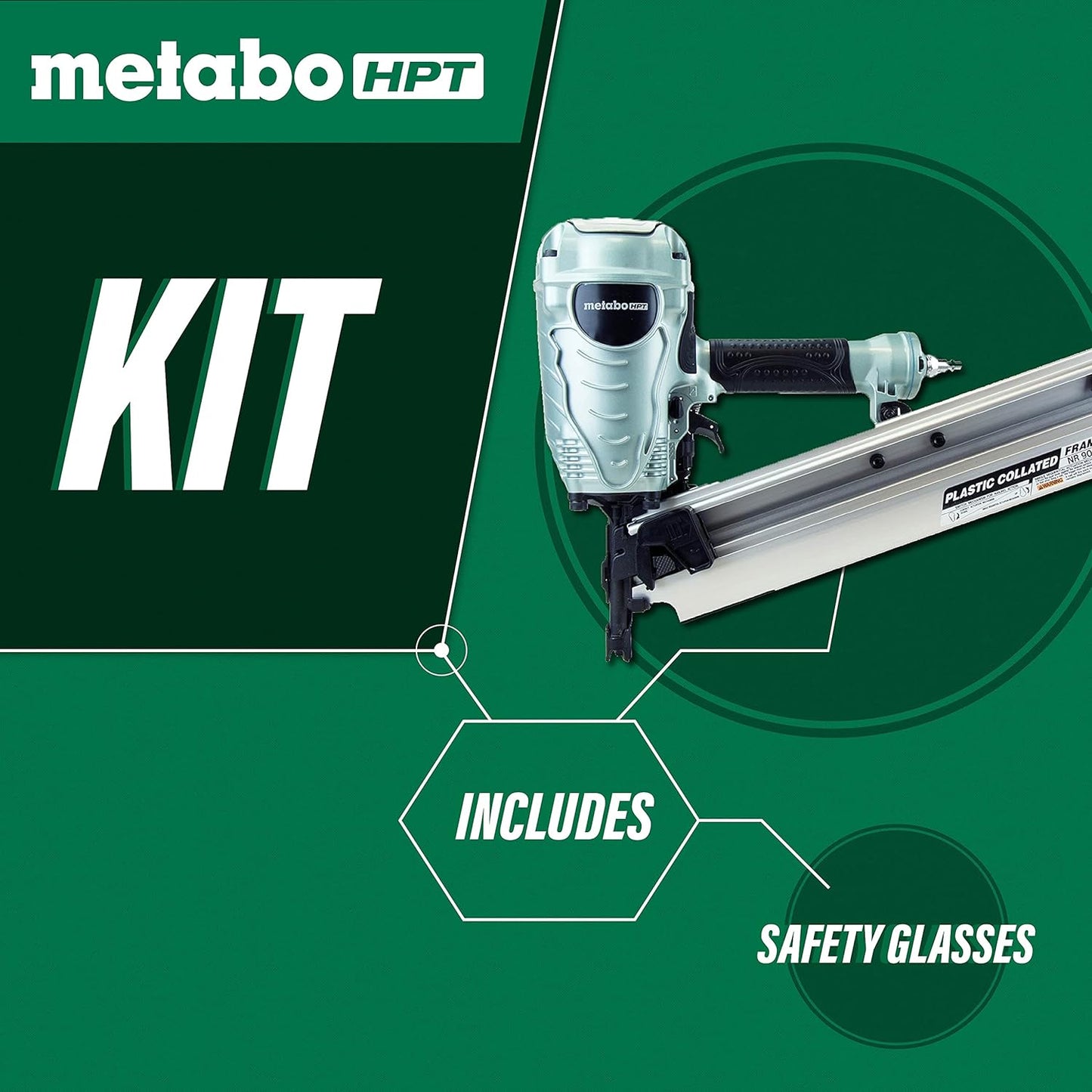 Metabo HPT Clavadora de enmarcado, la marca Pro Preferred de clavadoras neumáticas, revista de 21°, acepta clavos de enmarcar de 2 a 3-1/2 pulgadas, (NR90AES1)