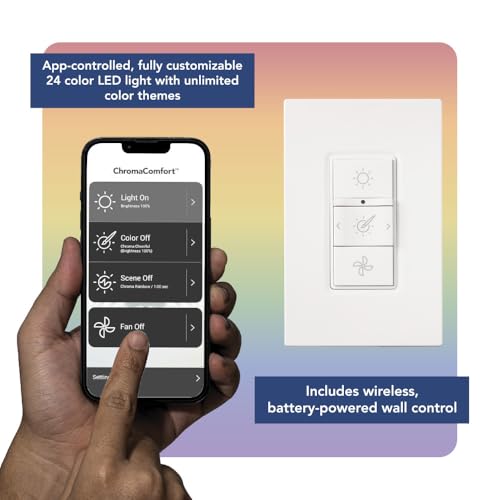 Broan-NuTone ChromaComfort SPK110RGBL - Extractor de baño con altavoz Bluetooth, potente 110CFM/1.5 Sones, luz LED de 24 colores, SPK110RGBL, interruptor de pared