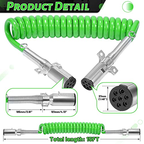 Bobina de alimentación eléctrica ABS de 7 vías de 15 pies, cables de ABS en espiral de alta resistencia, cable de alimentación eléctrica para tractores de remolque semirremolques