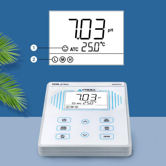 Apera Instruments PH700-BC Medidor de pH de laboratorio de sobremesa para muestras líquidas de bioquímica y soluciones generales de agua, compatible con tampones TRIS