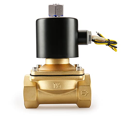 Baomain Válvula electromagnética normalmente abierta de latón neumático de 1-1/2 pulgadas 2 vías de agua, aire 2W-400-40K (DC 12V)