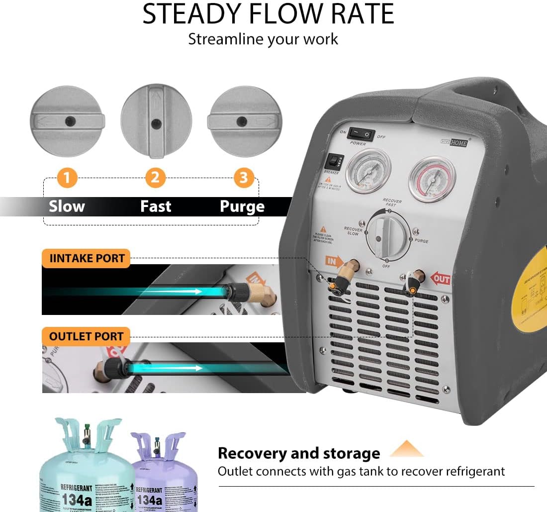 VIVOHOME 110-120V AC 60Hz 3/4HP Máquina refrigerante portátil de recuperación de un solo cilindro azul