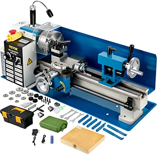 VEVOR Mini torno de metal, torno de metal de mesa de 7 x 14 pulgadas, torno de metal de velocidad variable de 550 W, 2250 rpm, con mini torno CNC de 3 mandíbulas, mini torno de precisión con pantalla