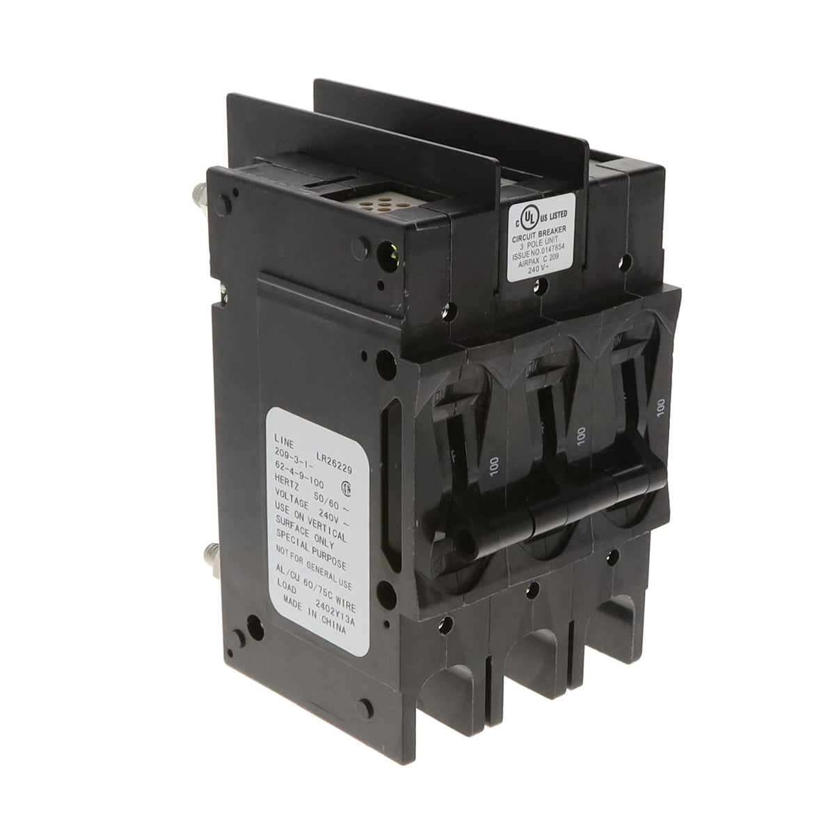 Sensata-Airpax 209-3-1-62-4-9-100 209 Riel DIN Magnético, (retardo hidráulico) 100A