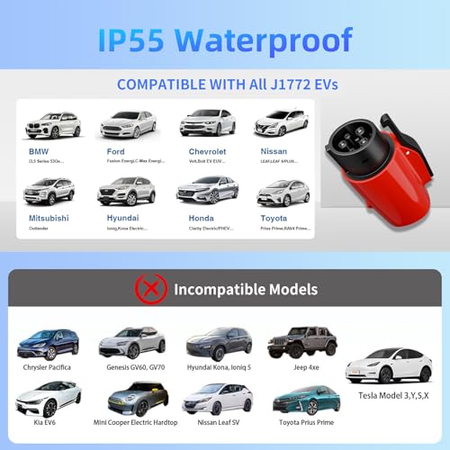 Adaptador Tesla a J1772, MAX 80 amperios y 250 V apto para todos los adaptadores J1772 EV adecuados para cargadores de destino Tesla, conectores móviles, conexiones de alta potencia y conectores de