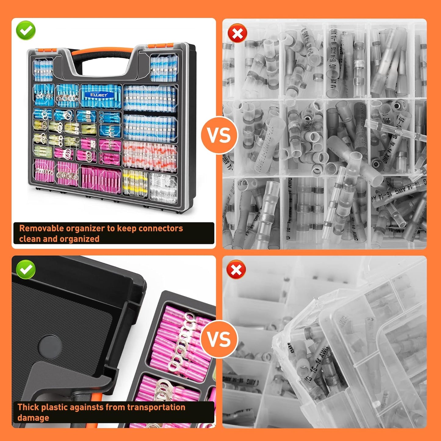 Kuject 1200 conectores de alambre termorretráctiles, kit de terminales de cable eléctrico impermeables multiusos, anillo de crimpado aislado, terminal de pala, soldadura a tope de empalme para barco,