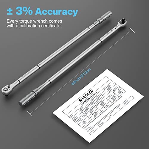 Leolee Llave dinamométrica 3/4, (100-800ft-lbs/135-1084NM), 47.24 pulgadas (47.2 in), llave dinamométrica ajustable con ±3% de precisión y rosca LH/RH, herramientas mecánicas de precisión para