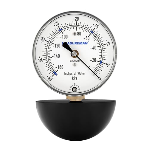 MEASUREMAN Medidor de Succión para Aspiradora, Medidor de Succión de Elevación de Agua, 0-160 pulgadas de Agua #MA187