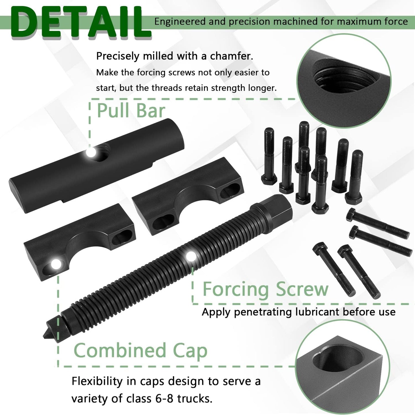 Bonbo Kit de extractor de yugo de servicio pesado alternativo 10803 Kit de herramientas para quitar yugo semircamión, uso para camiones comerciales, para Spicer & Meritor 1610 1710 1760 1810 Series