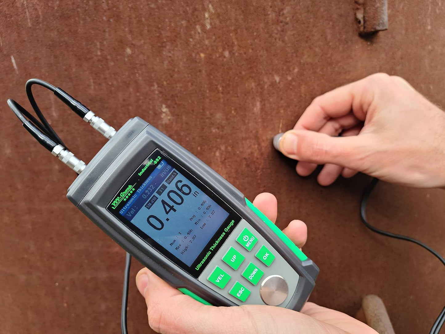 Medidor de espesor ultrasónico Industrial-882 / acero, metales, plástico, vidrio, PVC, medidor de espesor de tuberías, rango de 0.039 a 8.8 pulgadas, LCD de color HD de 2.4 pulgadas, calibración automática (todo el material)