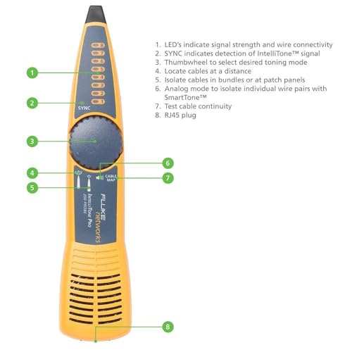 Fluke Networks MS-POE-KIT MicroScanner Copper Cable Verifier & PoE tester for RJ-rt Category 5-6A Ethernet Cables, Includes IntelliTone Pro 200 & Remote ID Kit