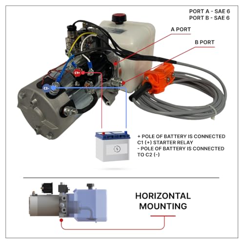 Bomba hidráulica para remolque volquete de 12 voltios CC de doble efecto - Unidad de potencia hidráulica solenoide tanque de plástico de 4 cuartos de galón - Remolque volquete Paquete de energía HPU-DT-111-12VDC-DA-04