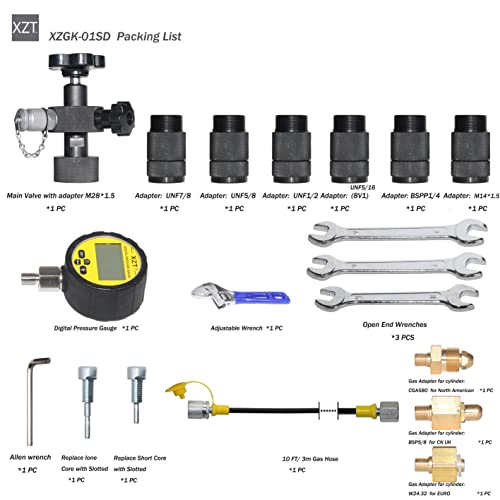 XZT GK-01SD Sistema de carga de nitrógeno acumulador hidráulico, kit de prueba de presión de nitrógeno, herramientas de carga de gas