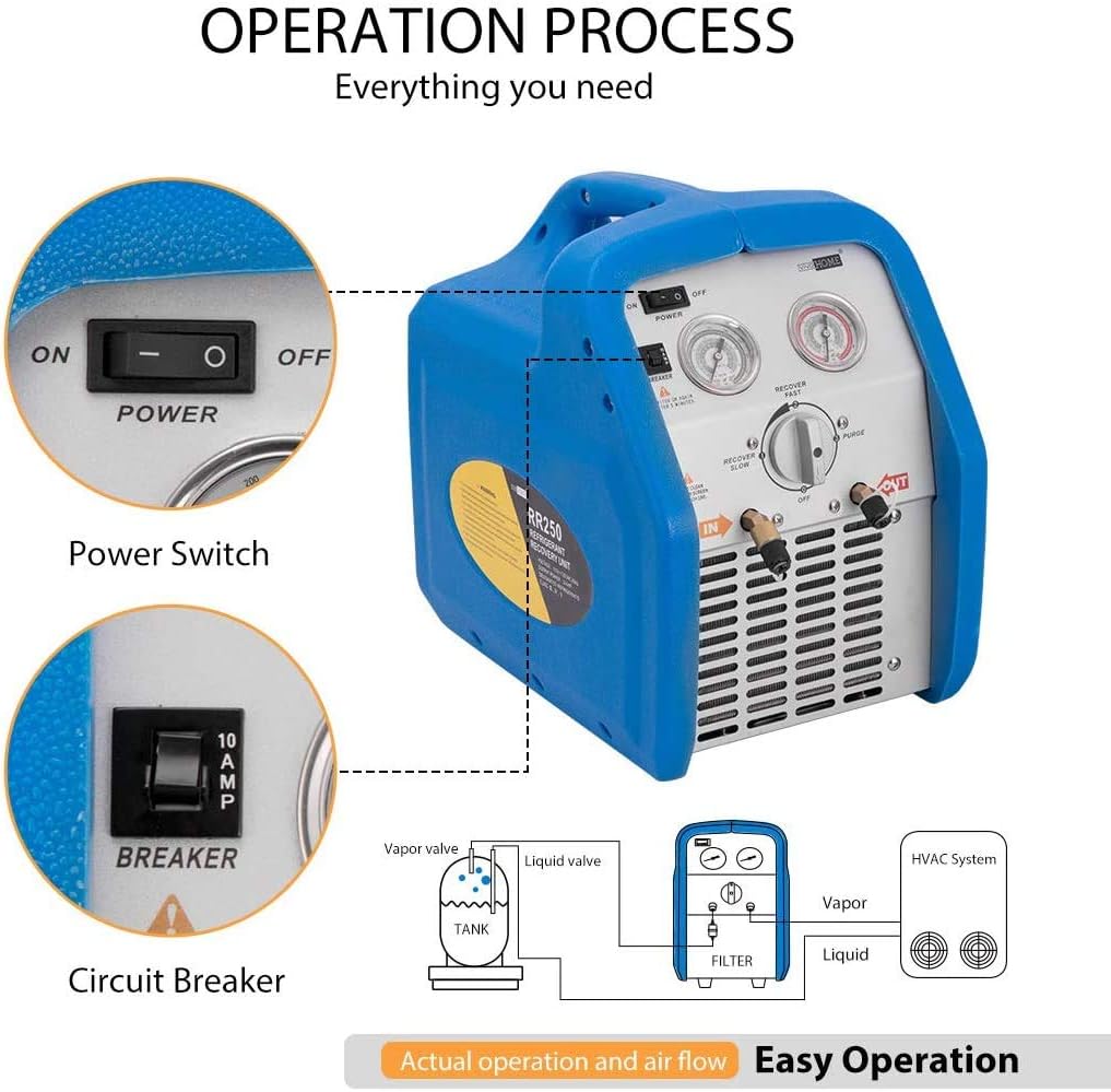 VIVOHOME 110-120V AC 60Hz 3/4HP Máquina refrigerante portátil de recuperación de un solo cilindro azul