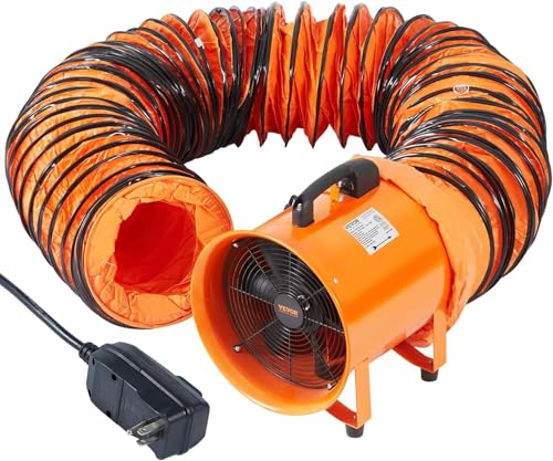 VEVOR Ventilador portátil con manguera, 2 velocidades, ventilador de escape de 12 pulgadas con conducto flexible de 16.4 pies, motor de aire industrial de alta velocidad de 560 W 2894 CFM para