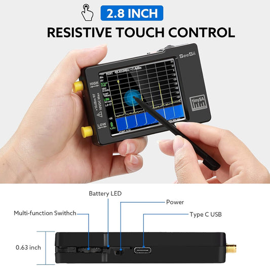 Analizador portátil de espectro TinySA, SEESII actualizado V0.3.1, analizador de frecuencia minúscula de 100 kHz a 960 MHz MF/HF/VHF UHF, generador de señal con visualización táctil de 2.8 pulgadas