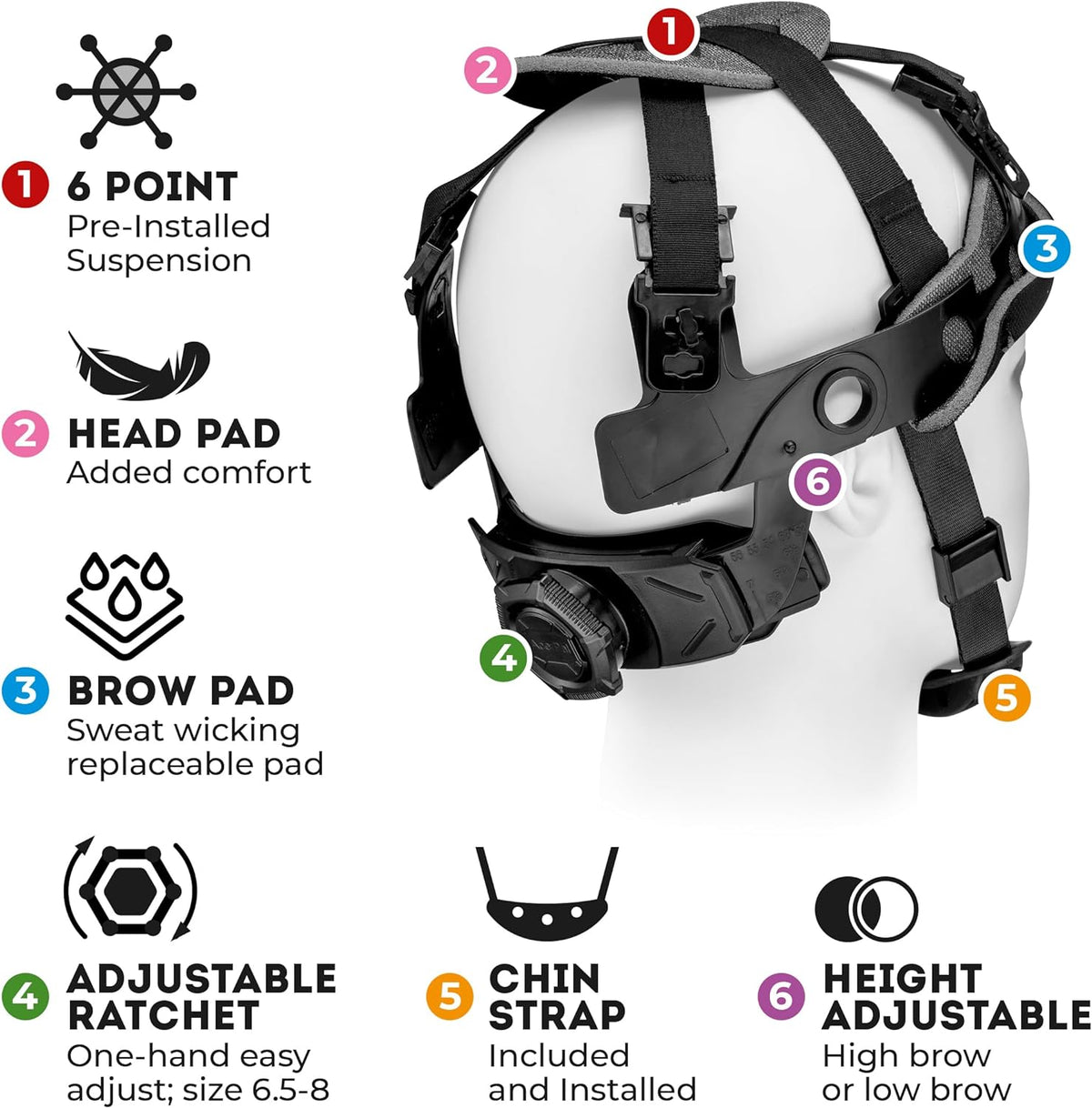 Acerpal Casco duro OSHA con diseño de fibra de carbono ventilada de ala completa con suspensión de 6 puntos (opciones 1)