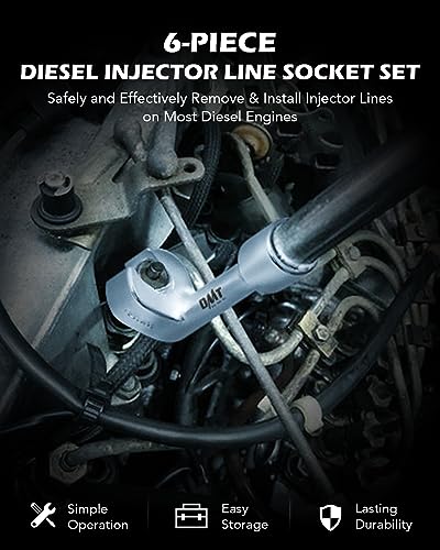 Orion Motor Tech Juego de llaves de tubo de línea de inyector diésel Dr. de 1/2", 6 piezas de 12 puntos, juego de enchufes de línea de combustible diesel con 12 llaves 14 16 17 18 0.748 in,