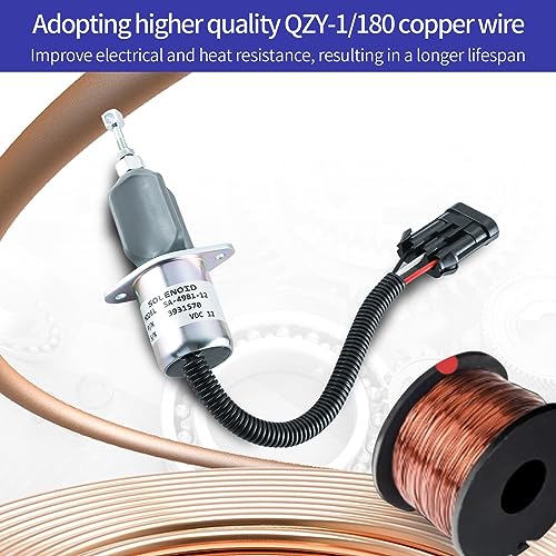 3931570 Solenoide de apagado de combustible con kits de soporte SA-4981-12 5016244AA para motor Cummins 5.9L 6CT compatible con camioneta Dodge Ram 2500 3500 Base 5.9L L6 1994-1998 12VDC